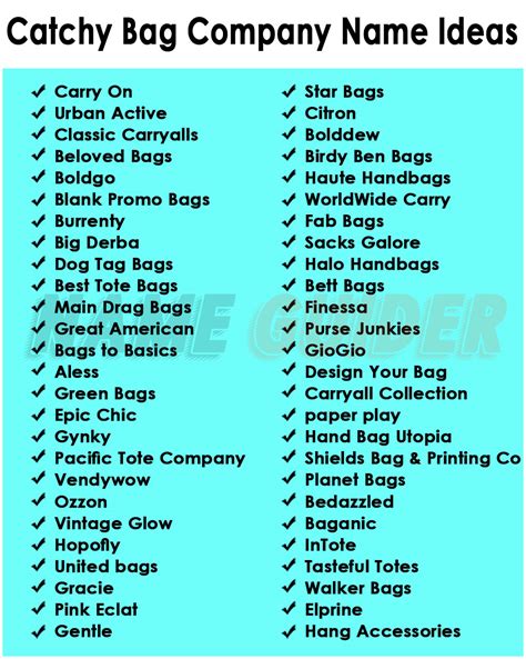 bags company name list